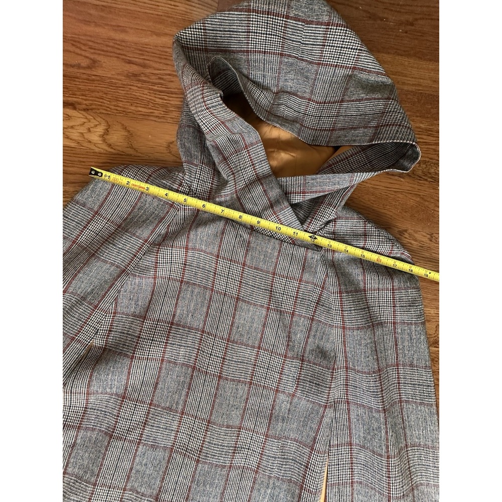 Vintage Hooded Maxi Cape Cloak Glen Plaid Wool Feel Full Length Lined Arm Slits - Picture 8 of 9